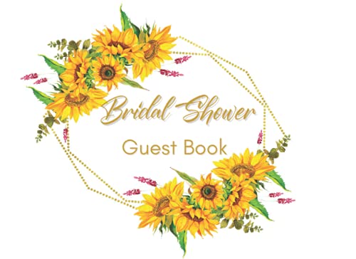 Bridal Shower Guest Book Sunflower: Yellow Sunflower Gold Geometric Frame Watercolor Design Cover Guest Book For Bridal Shower