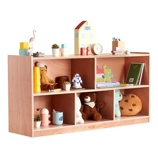 VEVOR Cubby Toy Organizer Storage Cabinet, 5-Compartment Cubby Storage Shelf, 48''W Kids Toy Storage Cabinet 2-Shelf, Classroom Cubbies, Classroom Furniture for Home, Daycare and Preschool, Natural