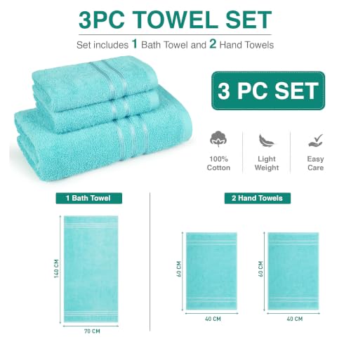 Image of MYTRIDENT Towel Set| Comfort Living | Quick Drying | Travel Friendly | for Men /Women | 3 PC Towel Set | 1 Bath (70 cm x 140 cm) 2 Hand (40 cm x 60 cm) | 100% Cotton 400 GSM - Sea Green