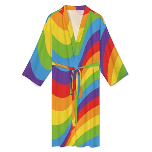 Magic Rainbow Opt Art Mens Robe Long-sleeve Spa Bathrobe Lightweight Nightgown Sleepwear for Shower Bath3