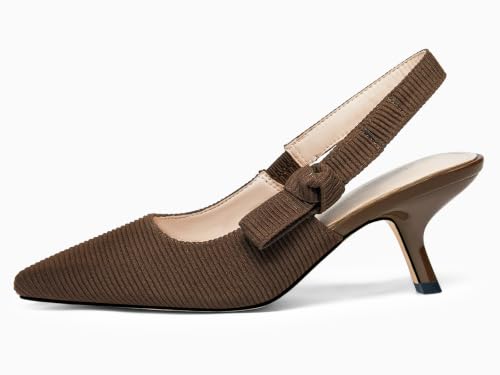 Image of Coutgo Womens Slingback Kitten Heels Closed Pointed Toe Bowknot Knitted Slip On Work Pumps Dress Shoes