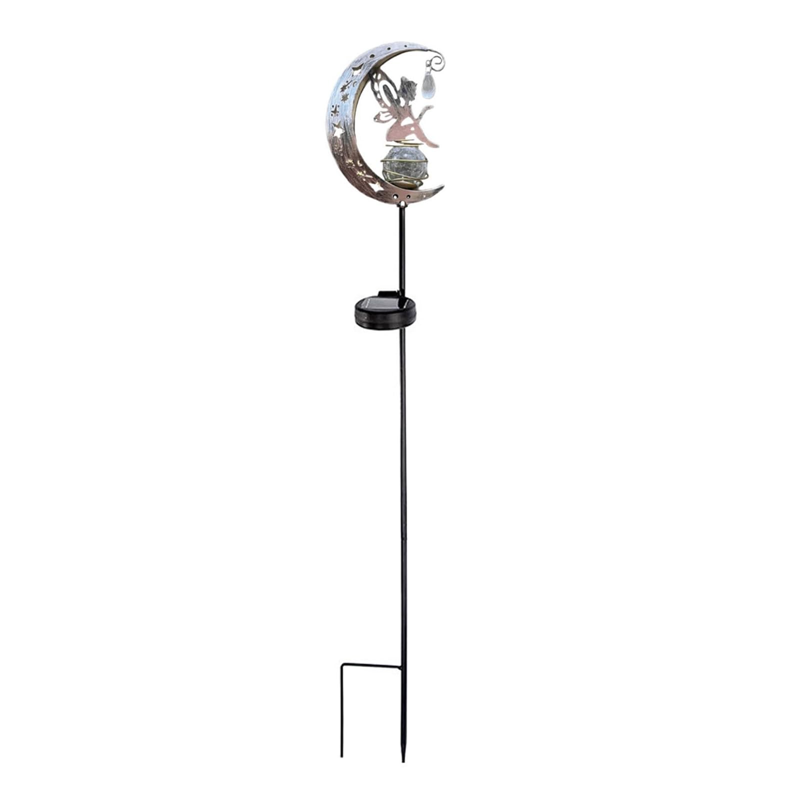 ZhzeYun Solar Hummingbird Moon Fairy Garden Light, Outdoor Metal Crescent Crackle Glass Stake Light, Garden Ornaments & Outdoor Decorations, Unique Gift for Mum Gardening B 2pcs