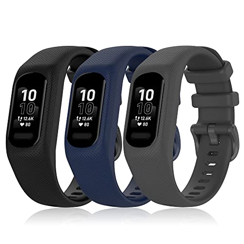 Image of 3PCS Soft Silicone Bands Compatible with Garmin Vivosmart 5 Straps Replacement Wristbands Bracelet Band Case Cover for Women Men, Small /Large Size