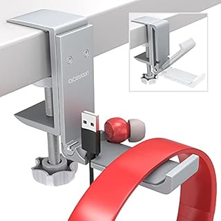 aceyoon składany uchwyt na zestaw słuchawkowy, do biurka, z aluminium, z organizerem na kable, wieszak na słuchawki gamingowe, słuchawki Bluetooth (srebrny)