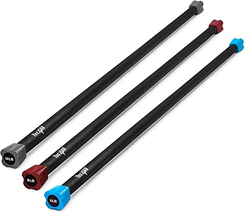 Yes4All Total Body Workout Weighted Pilates Bar, Body Bar For Exercise, Therapy, Aerobics, And Yoga, Strength Training, Set Of 5 + 8 +12Lbs #TOP8
