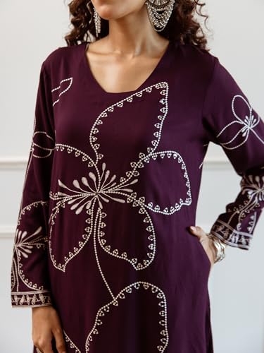 Image of INDO ERA Women Viscose Rayon Floral Embroidered Straight Kurta & Pant Set (IEOUT6941)