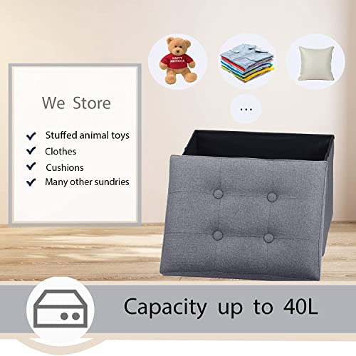 Docvania 17" Small Storage Ottoman Foot Rest Stool Short Ottoman Foot Stools Foldable Footrest Linen Fabric Folding Storage Thicker Foam Rectangle Collapsible Bench,Grey… #TOP5