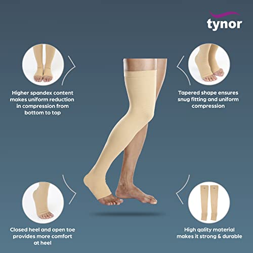 Image of Tynor Medical Compression Stocking Thigh High Class 2 (Pair), Beige, Large, Pack of 2 & Tynor Compression Stocking Mid Thigh Classic, Beige, Large, Pack of 2