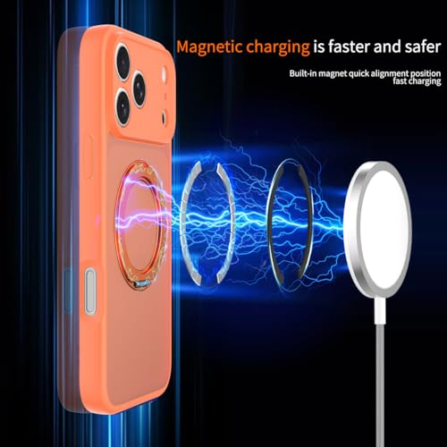 Image of Magnetic Case for iPhone 17 Pro Max With Magnetic Ring Stand, [Compatible with Magsafe] [Military Grade Drop Protection] Shockproof Phone Cover for iPhone 17 Pro Max Full Camera Protection 6.9 inch Orange
