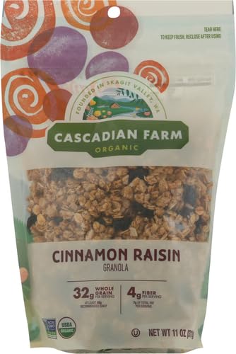 Image of Cascadian Farm Organic Granola, Cinnamon Raisin Cereal, Resealable Pouch, 11 oz. (Pack of 5)