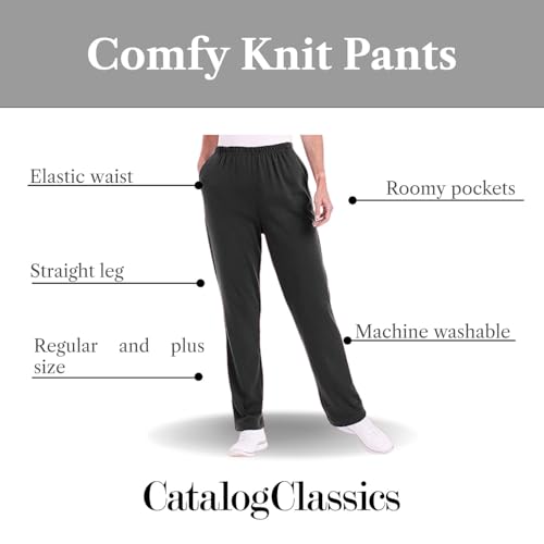 Catalog Classics Womens Casual Knit Pull on Pants for Women, Elastic Waist Pants - White, Large2