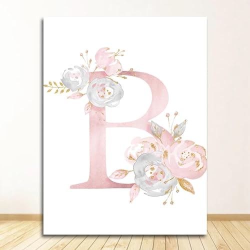 Toile lettre B fleurs affiche murale personnalisée salon et chambre