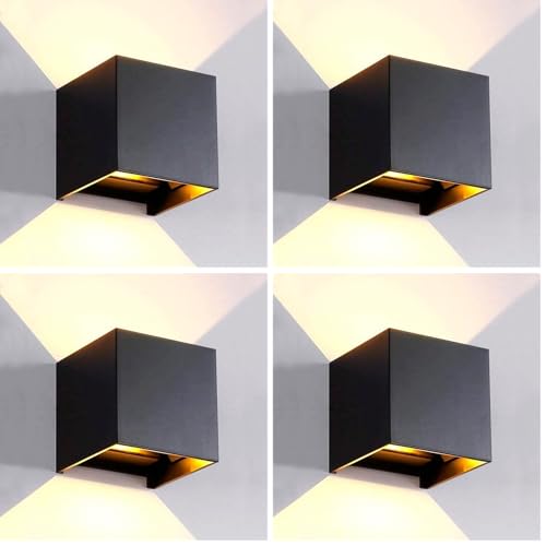 M Ledme - Aplique de pared Negro exterior/interior LED 12W, CCT Regulable de Luz Fría a Luz Cálida, Regulable 2700K-6500K, IP54 Impermeable, ideal iluminación para Exterior. LM6184 (Paquete de 4)
