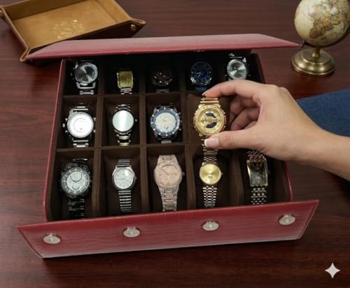 Image of essart Luxury Watch Storage Case - Premium Leather Organizer Box for Exclusive Timepieces, Elegant Display & Protection for Collectors (WR-101-XV-Maroon)