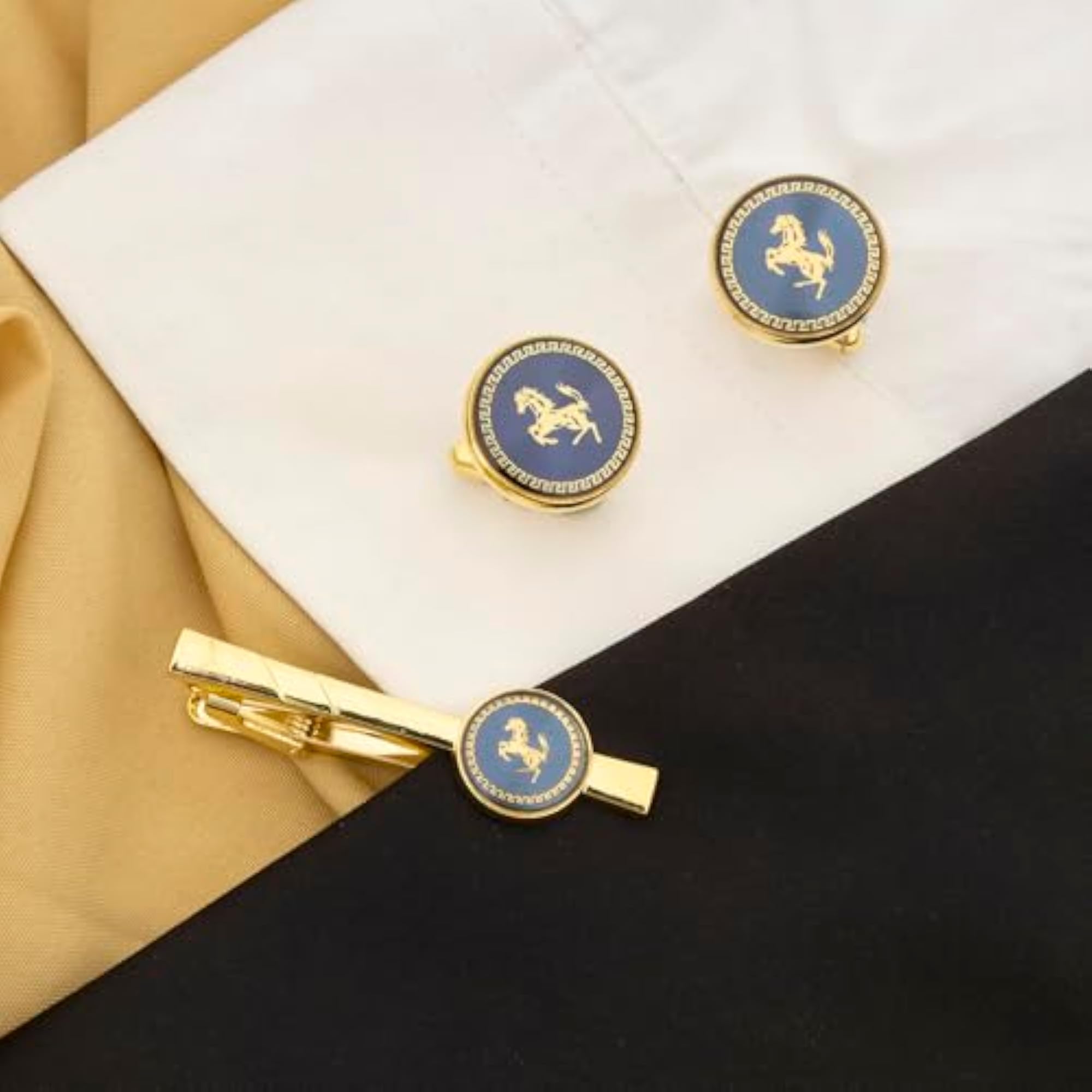 Men's Blue Tie Pin and Cufflink Set, Elegant Gift