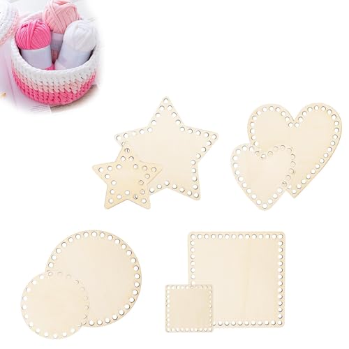 0XBIT Unidades de Suelo de Mimbre de Madera 8 Piezas, Base de Mimbre de Ganchillo para Ganchillo, Juego de Tejido de Cestas, Base de Cesta, para Bolsas Ganchillo, Decoración, Trabajo Manual Creativo