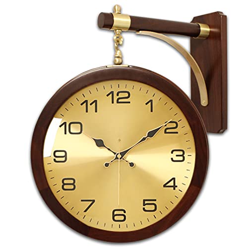 Aero Snail Reloj de pared giratorio de 360° de doble cara de 12.6 pulgadas, madera maciza, estilo simple, sin tictac, silencioso, colgante, decoración vintage para el hogar