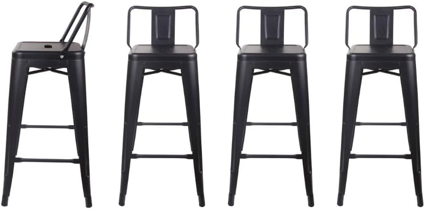GIA 30-Inch Low-Back Bar Stool, Qty of 4, Salmon Red with Black Vegan Leather Seat