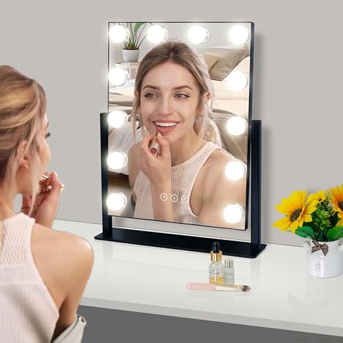 Image of Vanity Mirror with Lights,Lighted Vanity Mirror with 12 Dimmable Bulbs for Dressing Room & Bedroom,3 Color Lighting,Modes Detachable 10x Magnification 360Ratation