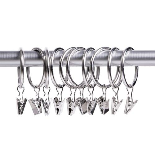 40 Pack Curtain Rings With Clips Hooks, Silver Drapery Clips With Rings Stainless Steel Metal 1.5 Inch Curtain Hangers Clips, Fits Diameter 1.2 Inch Rod, Silver #TOP1