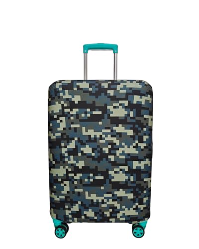 Image of Printed Polyester Suitcase Cover Stretchable Luggage Protector Trolley Bag Cover Travel Accessory (Army Squre Black-S)