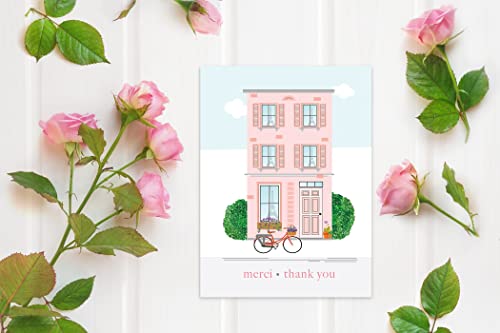 Stonehouse Collection | French Inspired Thank You Note Card | 10 Boxed Paris Cards & Envelopes | Any Occasion (Merci)