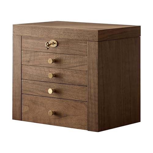 Wenseny 5-Layer Jewelry Organizer Box with Lock and Key, Wooden
