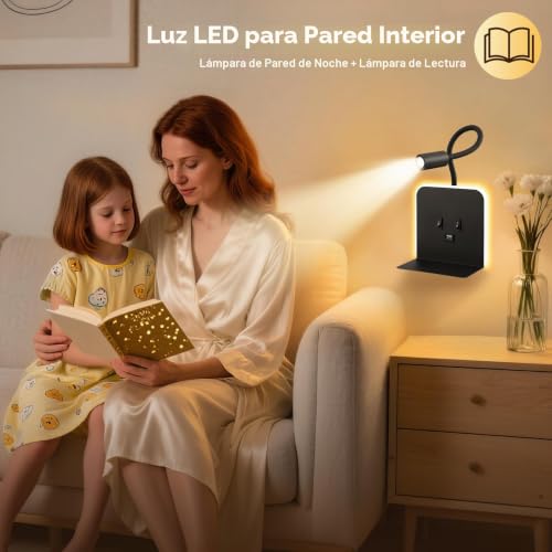 Aplique LED de pared para interior regulable con base y USB 7