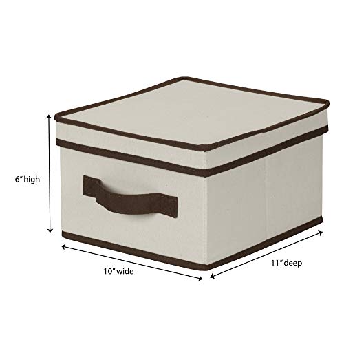 Household Essentials 511 Storage Box With Lid And Handle - Natural Beige Canvas With Brown Trim- Medium #TOP5