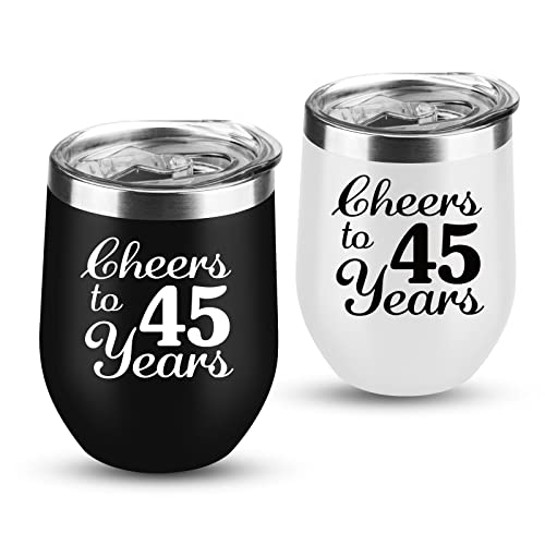 45th Anniversary Sapphire Wedding Gifts for Couple - Forty-Five Years Marriage Decorations for Wife Husband Parents - 2 Pack Wine Tumbler 12 OZ
