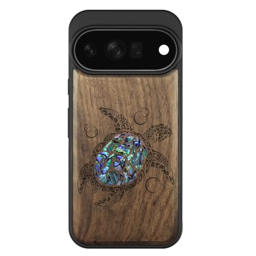 Coque pour Google Pixel 11 Pro étui magnétique TPU bois de noyer tortue de mer