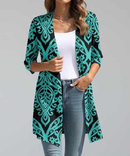 Image of YSYOKOW Lightweight Cardigans for Women 3 /4 Sleeve Long Open Front | Cardigan sweaters for women lightweight, summer cardigans for women lightweight, long cardigans for women trendy, dressy