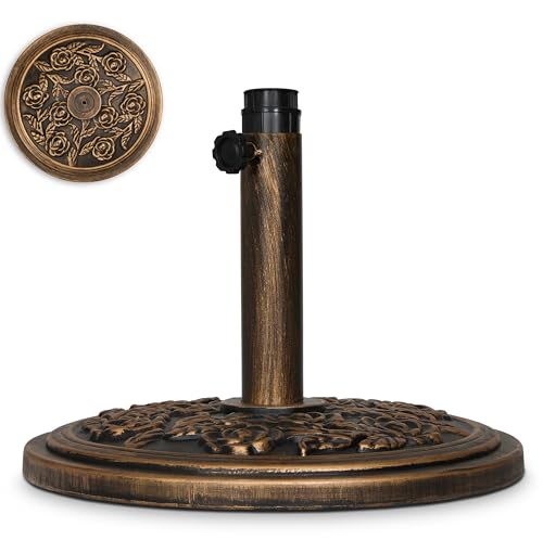 Backyard Expressions 20 lb Patio Umbrella Base Stand Decorative Rose Medallion Antique Bronze Finish Fits 1.51.9 in Poles w/Adapters 18 in Round Weighted Outdoor Umbrella Holder for Deck & Table