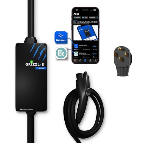 Grizzl-E Mini Connect Level 1-2 Portable Electric Vehicle (EV) Charger up to 40 Amp, UL Certified, Indoor/Outdoor Electric Car Fast Charging Station, NEMA 14-50 Plug, 25 feet Cable, J1772 Connector