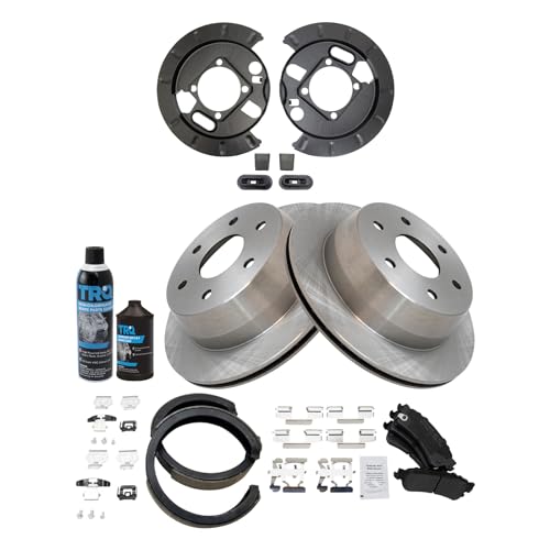 Image of TRQ Rear Brake Pad & Rotor Kit Semi-Metallic Compatible with 03-05 Chevrolet Astro 99-06 Silverado 1500 07 Silverado 1500 Classic 00-01 Tahoe GMC Sierra 1500 Sierra 1500 Classic Yukon Yukon XL 1500