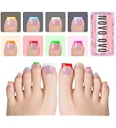 NOVO OVO French Tip Toe Nail Tips 8 MIXED SUMMER COLOR, Sharp Square Soft Gel False Toenail Exten...