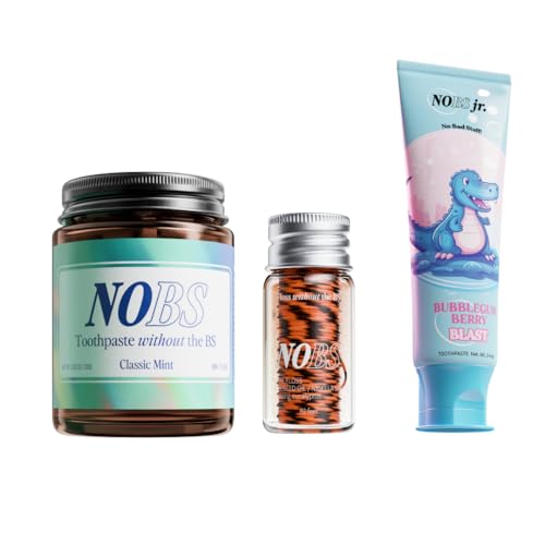 NOBS (No Bad Stuff) Toothpaste Tablets (3 Month), NOBS Jr, & Silk Bundle - Nano Hydroxyapatite, Fluoride Free, Eco & Travel Friendly - Remineralize with NHA