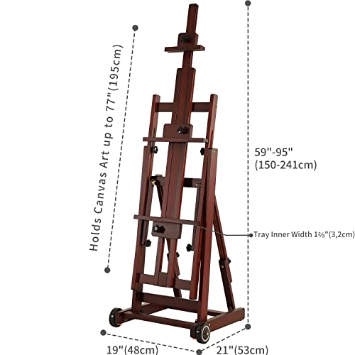 Meeden Multi-Function Studio Easel,H-Frame Easel,Painting Easel For Adults,Artist Easel,Floor Easel,Solid Beech Wood Easel W/Front Wheels,Holds Canvas Art Up To 77"(Walnut Color) #TOP1
