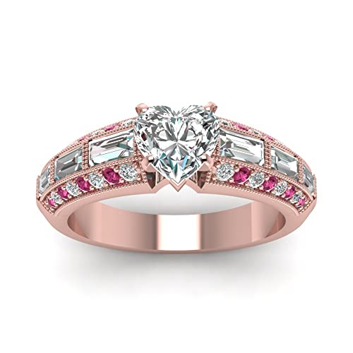 Image of Choose Your Gemstone Edwardian Engagement Ring Rose Gold Plated Heart Shape Vintage Engagement Rings Ornaments Surprise for Wife Symbol of Love Clarity Comfortable US Size 4 to 12