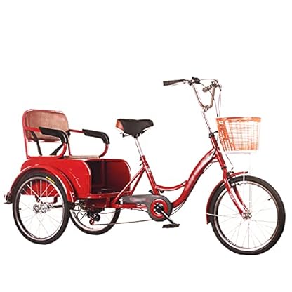 Dreirädriges Cruiser-Fahrrad, 6-Gang-Dreirad für Erwachsene, mit Rücksitz und Einkaufskorb, großes Stauraumfahrrad für Senioren, Damen und Herren (rot) – Bild 3