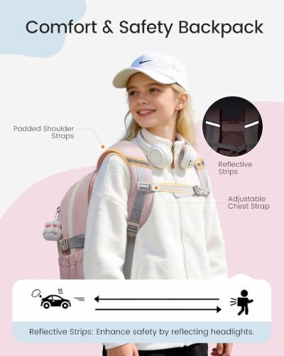 Image of LOVEVOOK School Backpack for Teen Girls & Kids, Lightweight Large Capacity Waterproof Bookbag with 15.6 inch Laptop Compartment, Cute Ergonomic Bag for Elementary Middle School Students