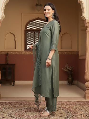 Image of FABIAN FASHION Women's Maroon Straight Kurta Palazzo Pant with Organza Dupatta Set Festive Ethnic Wear(ES 2537)