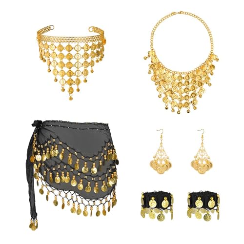 Laroal 7-teiliges Bauchtanz-Hüfttuch-Set zum Aufhängen, Bauchtanz-Kostümgürtel für Bühnenauftritte, Party-Auftritte usw.