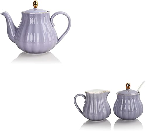 Sweejar Royal - Juego de tetera de cerámica y azúcar y crema (morado)