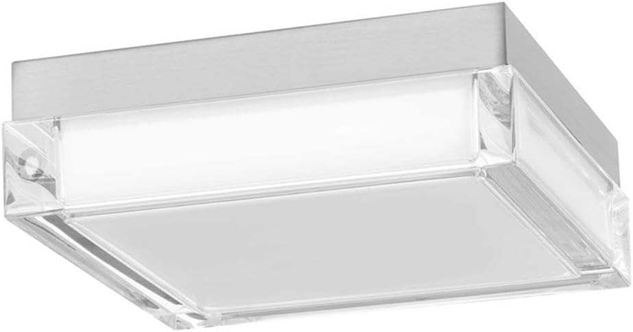 BOWERY HILL Modern LED Outdoor Flush Mount, 8-Inch Stainless Steel, Silver Finish, Adjustable CCT Lighting 3000K-5000K, Weather-Resistant Porch Light with Clear Acrylic Diffuser