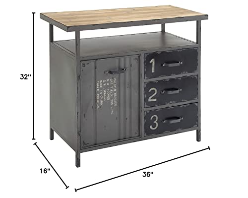 Deco 79 Metal Rectangle Cabinet With Numbers And Text Typography, 36" X 17" X 32", Gray #TOP1