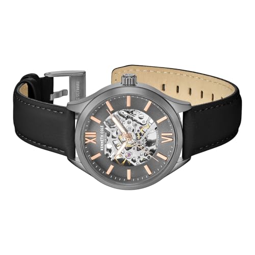 Image of Kenneth Cole Automatic Black Round Dial Men's Watch | Genuine Leather Strap Material | Watches for Men Analog - KCWGX0103802MNW