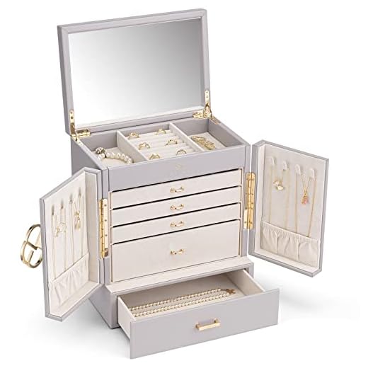 Vlando Schmuckkasten Groß, Französisches Schmuckkästchen 6 Ebenen, Schmuck Organizers Groß XXL mit Spiegel, Schubladen, Schmuckaufbewahrung Damen, Schmuckschatulle für Ohrring, Ketten, Uhren