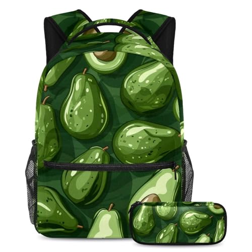 Sac à dos avocat vert grand format scolaire 2 pièces avec trousse pour collégien