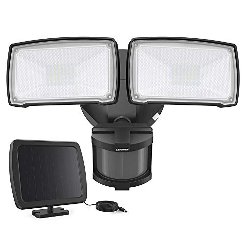 LEPOWER 1000LM Solar LED Security Lights Outdoor, 2 Adjustable Head Solar Motion Sensor